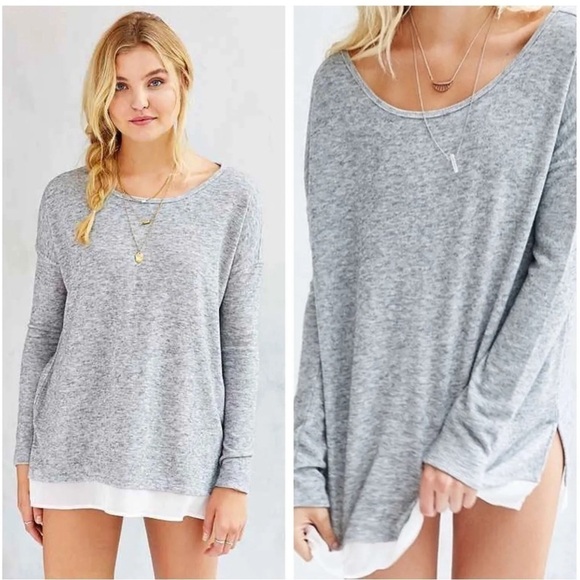Urban Outfitters XS Silence + Noise gray knit chiffon slouchy Hannah swe… - Picture 1 of 10
